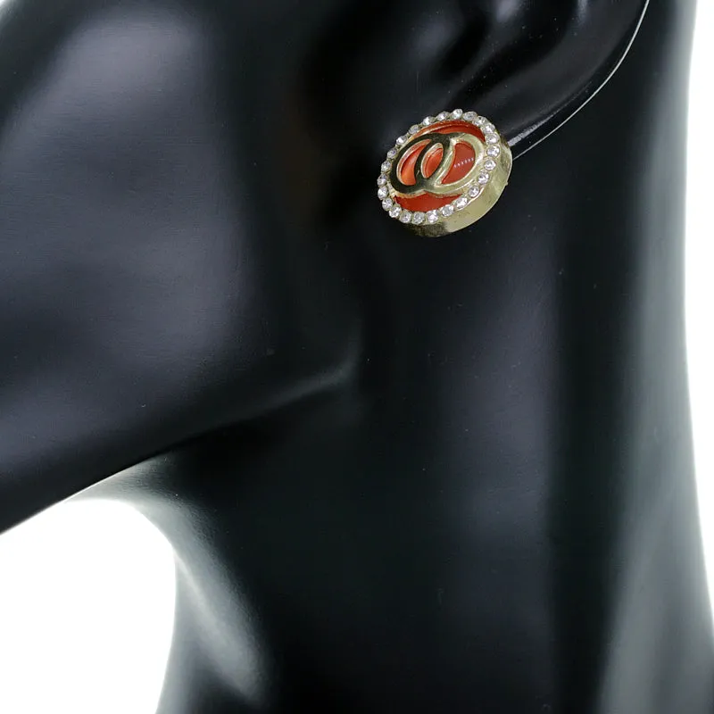 Red Double Circle Rhinestone Post Earrings