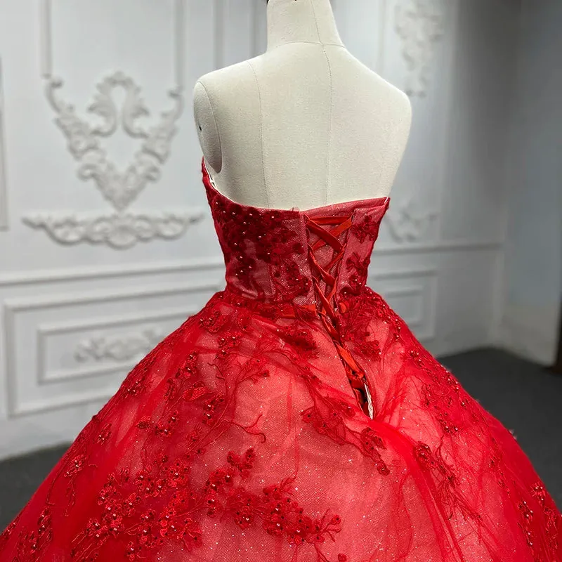 Red Off Shoulder Quinceanera Dresses Sweetheart Tulle Appliques Ball Gown