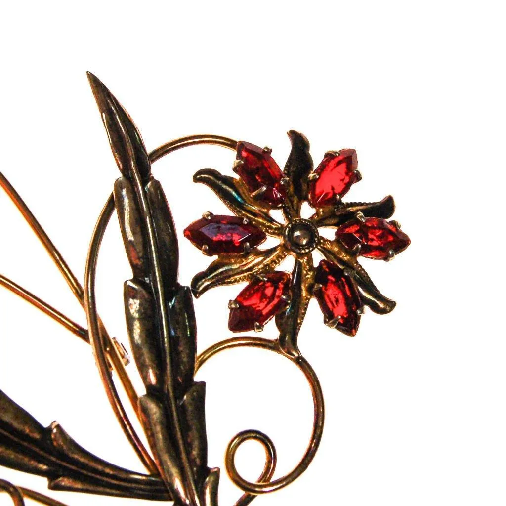 Red Rhinestone Flower Brooch