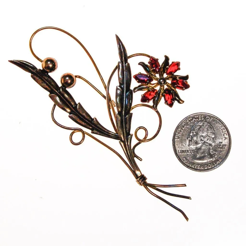Red Rhinestone Flower Brooch