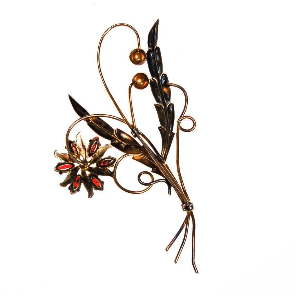Red Rhinestone Flower Brooch