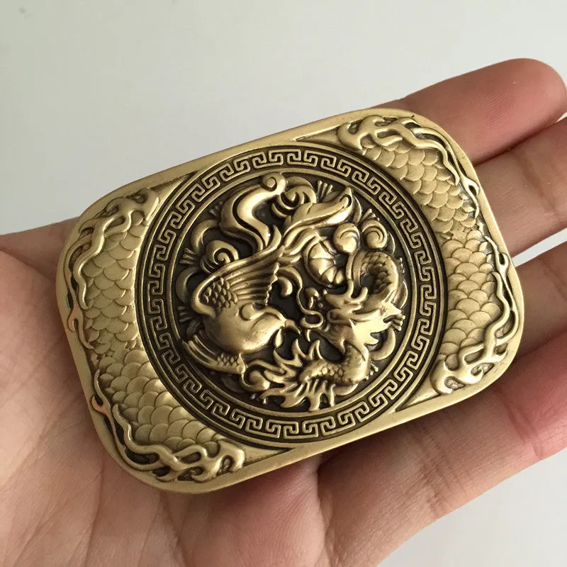 Retail 2017 New High Quality 3D Phoenix Dragon Solid Brass Men belt buckle With 137g Metal Cowboy Belt Head For 4cm Wideth Belt