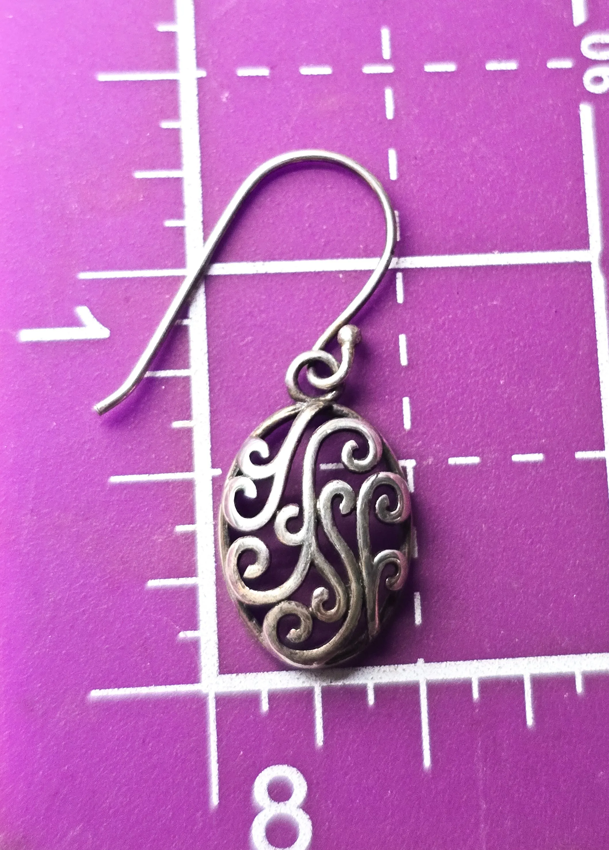 Retro open work filigree swirl vintage drop sterling silver earrings