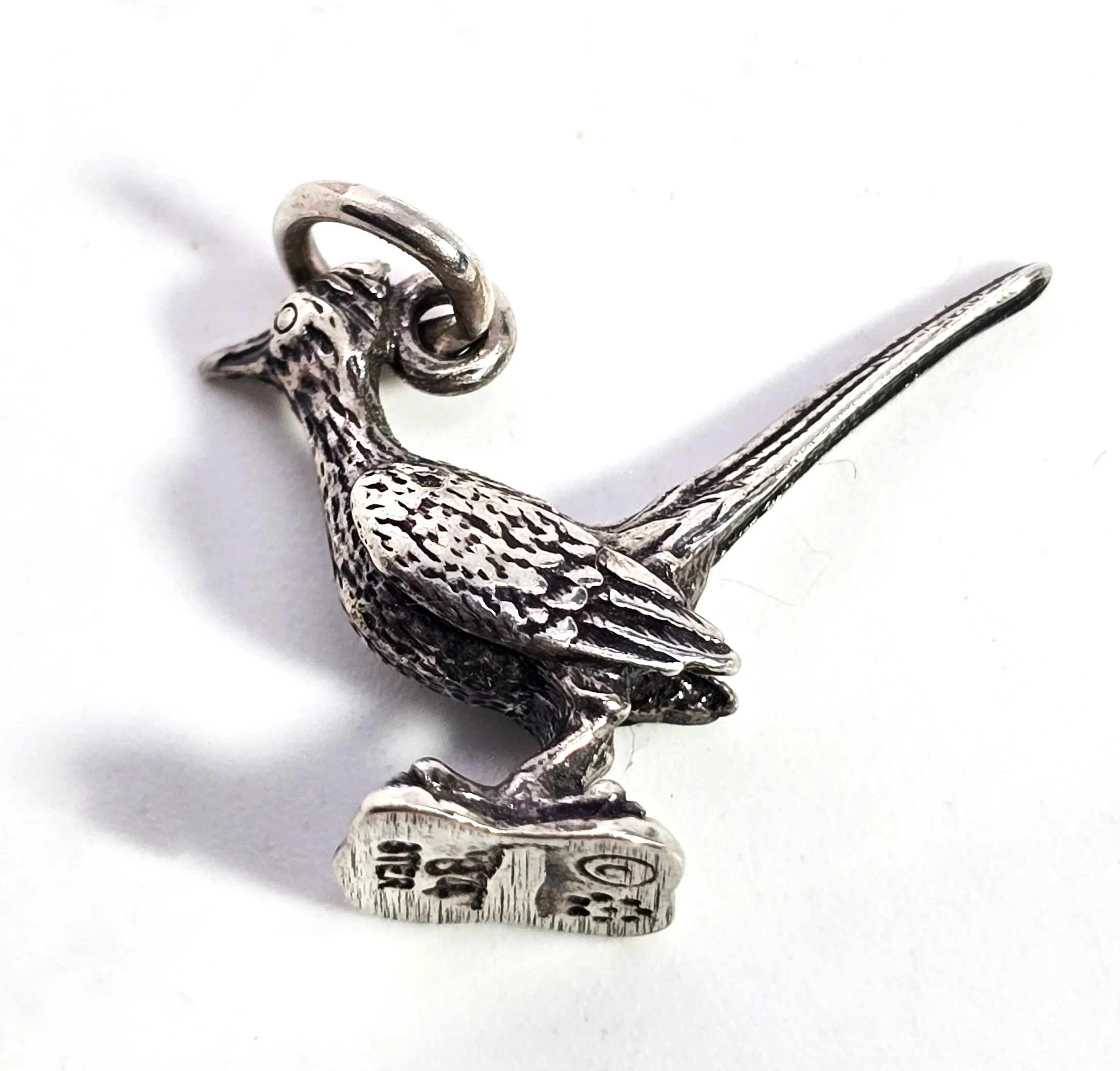 Roadrunner Bird 3D detailed sterling silver figural vintage bracelet charm 1984