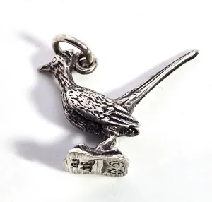 Roadrunner Bird 3D detailed sterling silver figural vintage bracelet charm 1984