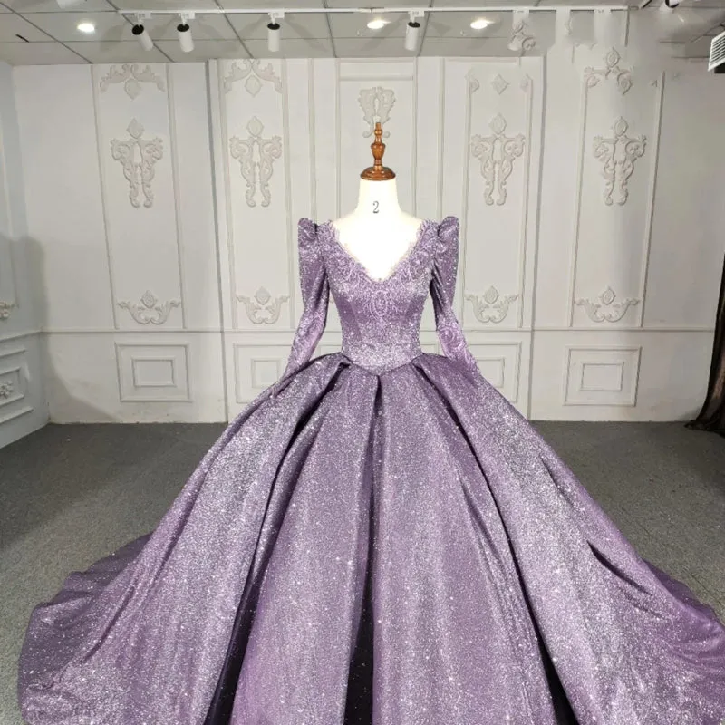 Romantic V-neck Quinceanera Dresses Ball Gown Long Sleeves Beading 16 Birthday Gown
