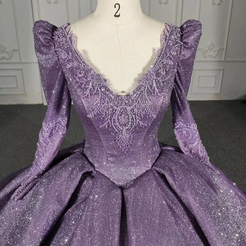 Romantic V-neck Quinceanera Dresses Ball Gown Long Sleeves Beading 16 Birthday Gown