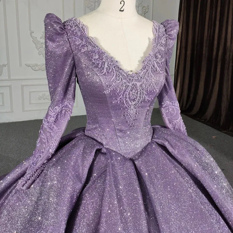Romantic V-neck Quinceanera Dresses Ball Gown Long Sleeves Beading 16 Birthday Gown