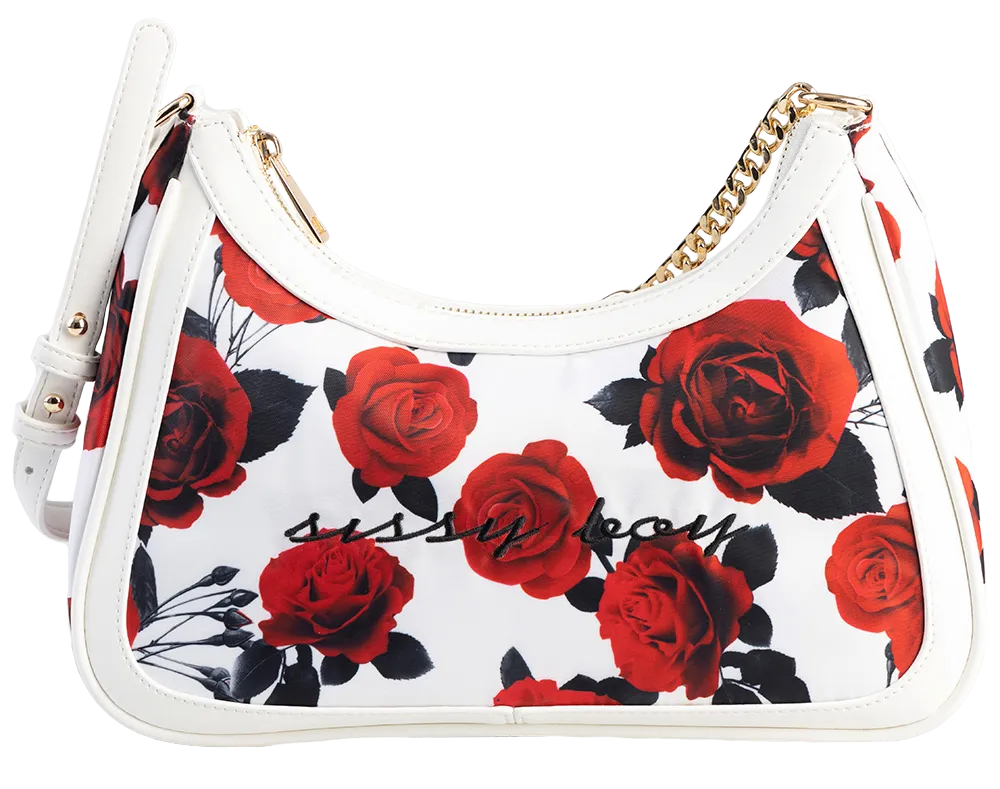 Rose Printed Shoulder Bag - White/Red