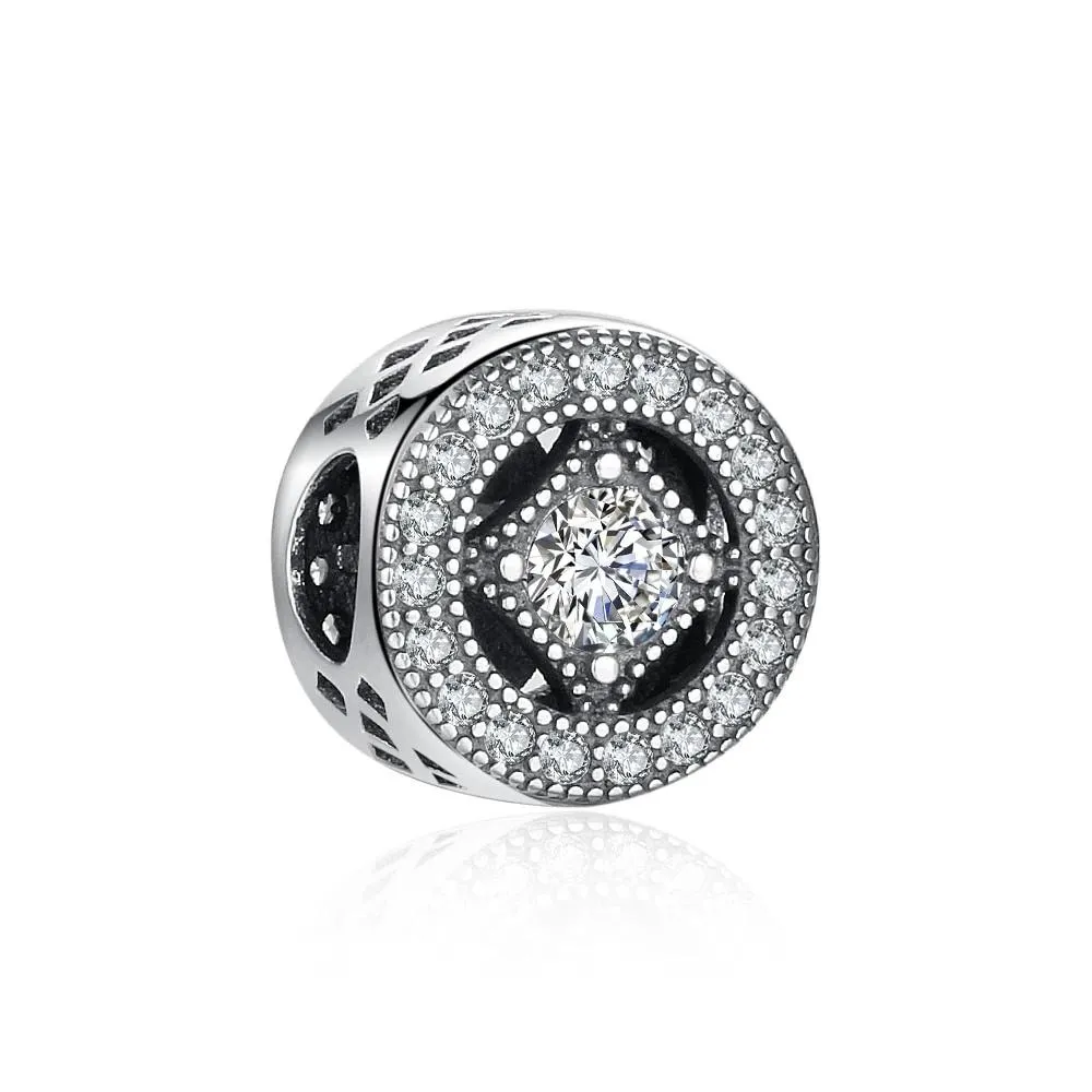 Round Shape Rhinestone Accessorise 925 Sterling Silver Jewelry Components DIY Charm For Bracelet