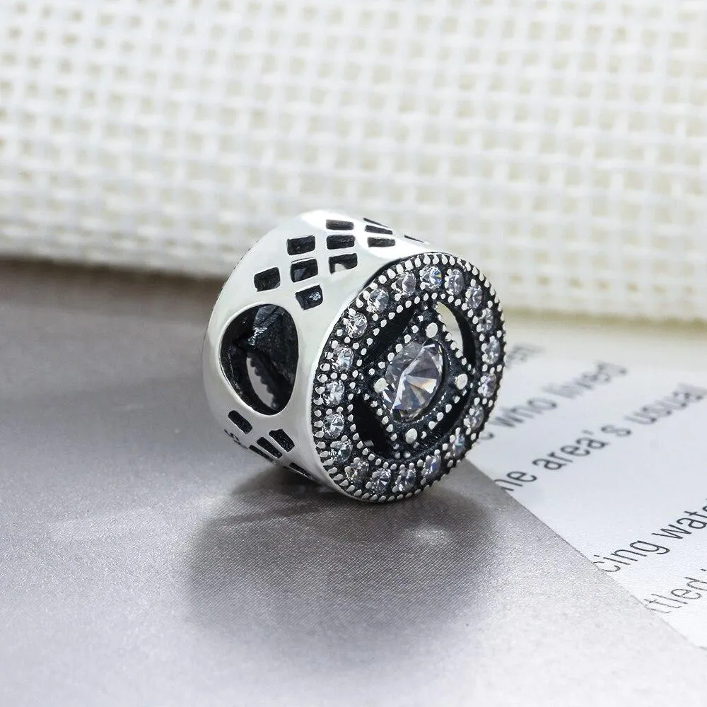 Round Shape Rhinestone Accessorise 925 Sterling Silver Jewelry Components DIY Charm For Bracelet