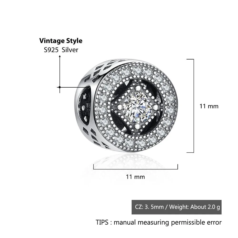 Round Shape Rhinestone Accessorise 925 Sterling Silver Jewelry Components DIY Charm For Bracelet