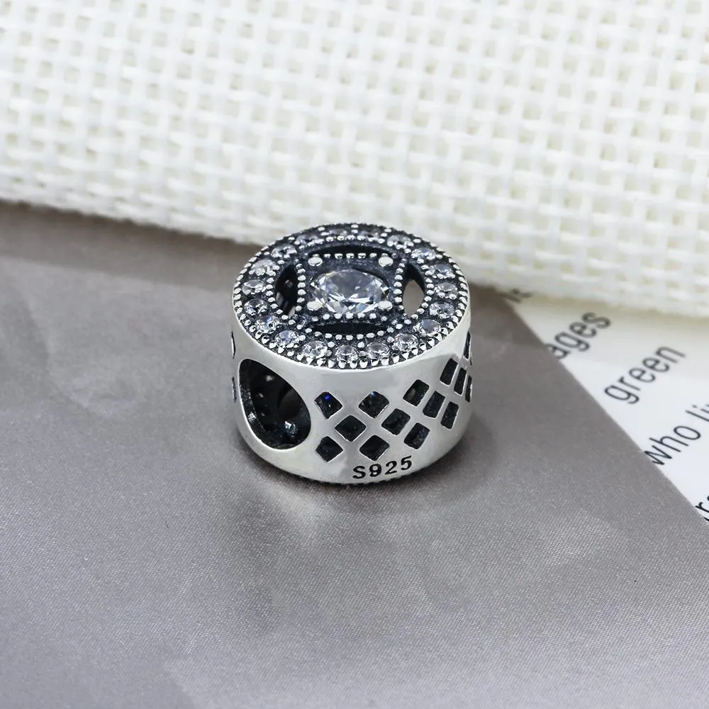 Round Shape Rhinestone Accessorise 925 Sterling Silver Jewelry Components DIY Charm For Bracelet