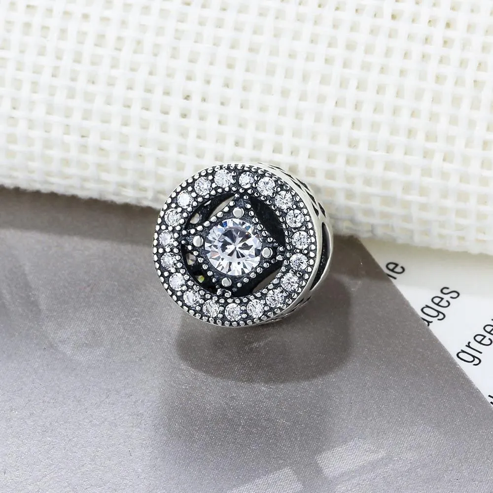 Round Shape Rhinestone Accessorise 925 Sterling Silver Jewelry Components DIY Charm For Bracelet