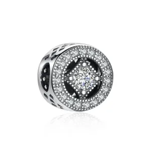 Round Shape Rhinestone Accessorise 925 Sterling Silver Jewelry Components DIY Charm For Bracelet