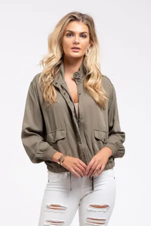 Ruched Sleeve Jacket-Olive