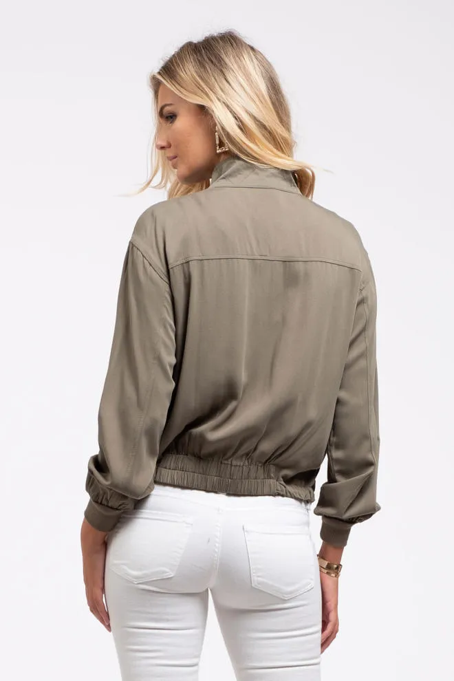 Ruched Sleeve Jacket-Olive