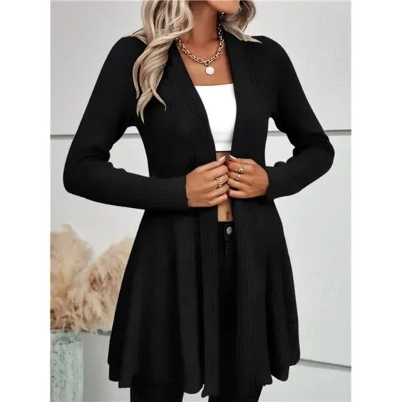 Ruffle Hem Open Front Cardigan