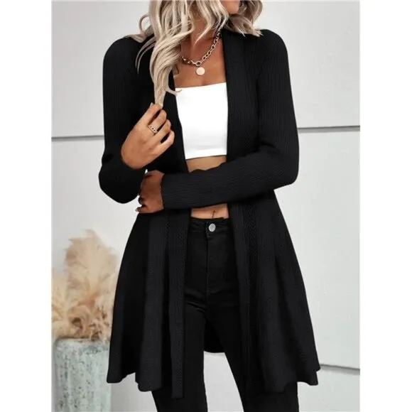 Ruffle Hem Open Front Cardigan