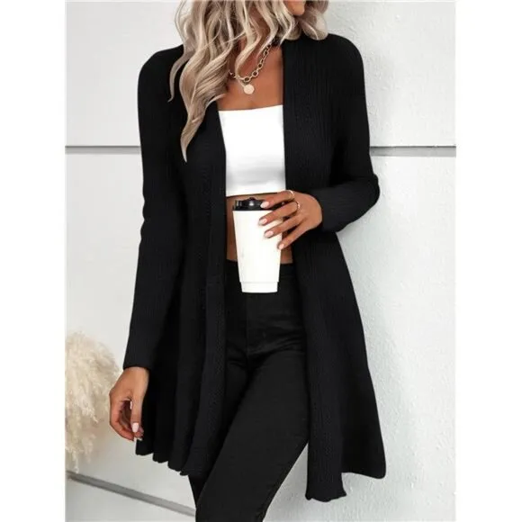 Ruffle Hem Open Front Cardigan