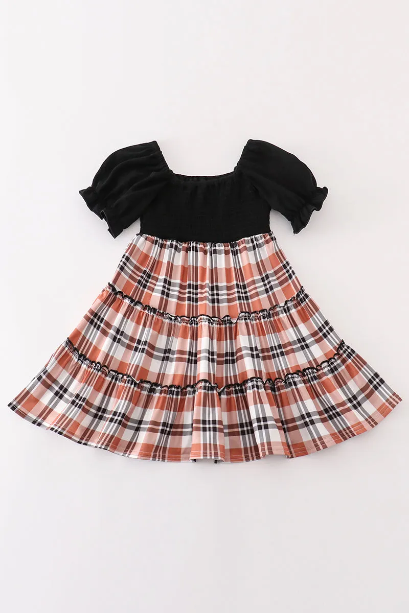 Rust Plaid Girl Smocked Dress