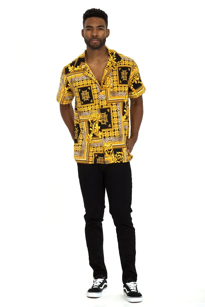 S - 2 XL Gold Frame Button Down Shirt