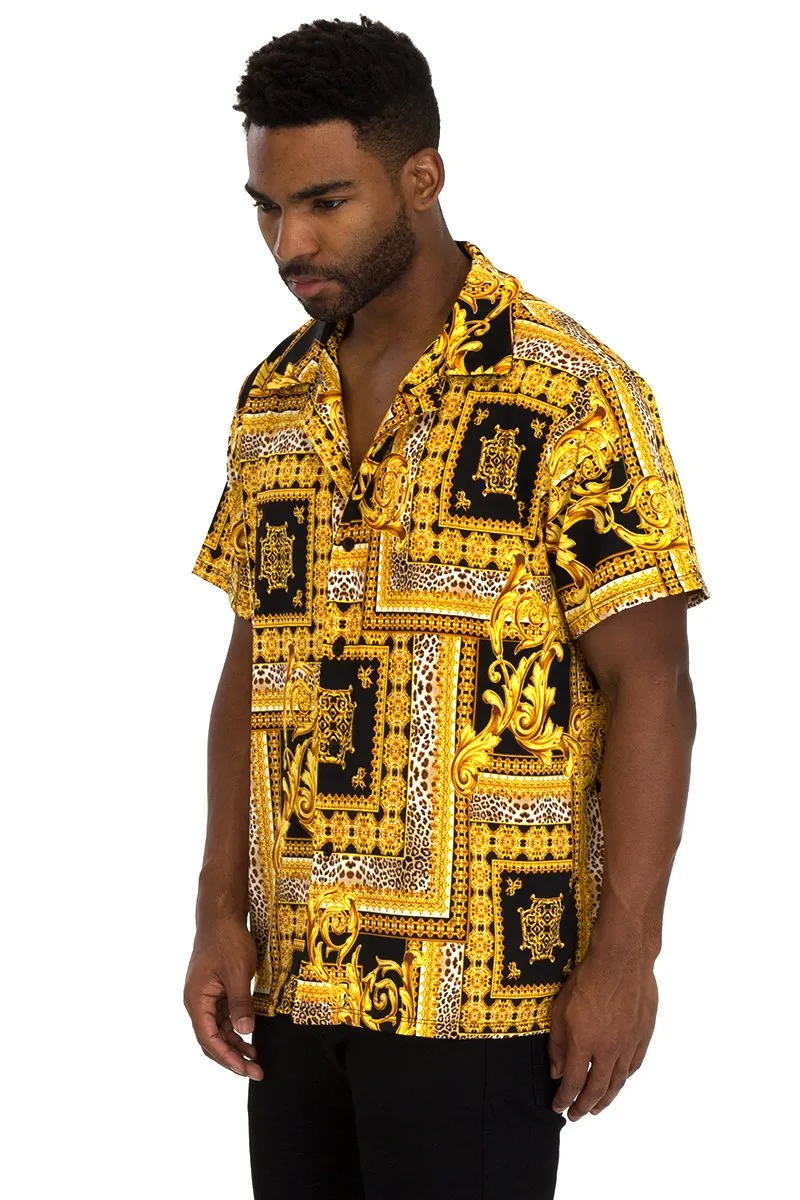 S - 2 XL Gold Frame Button Down Shirt