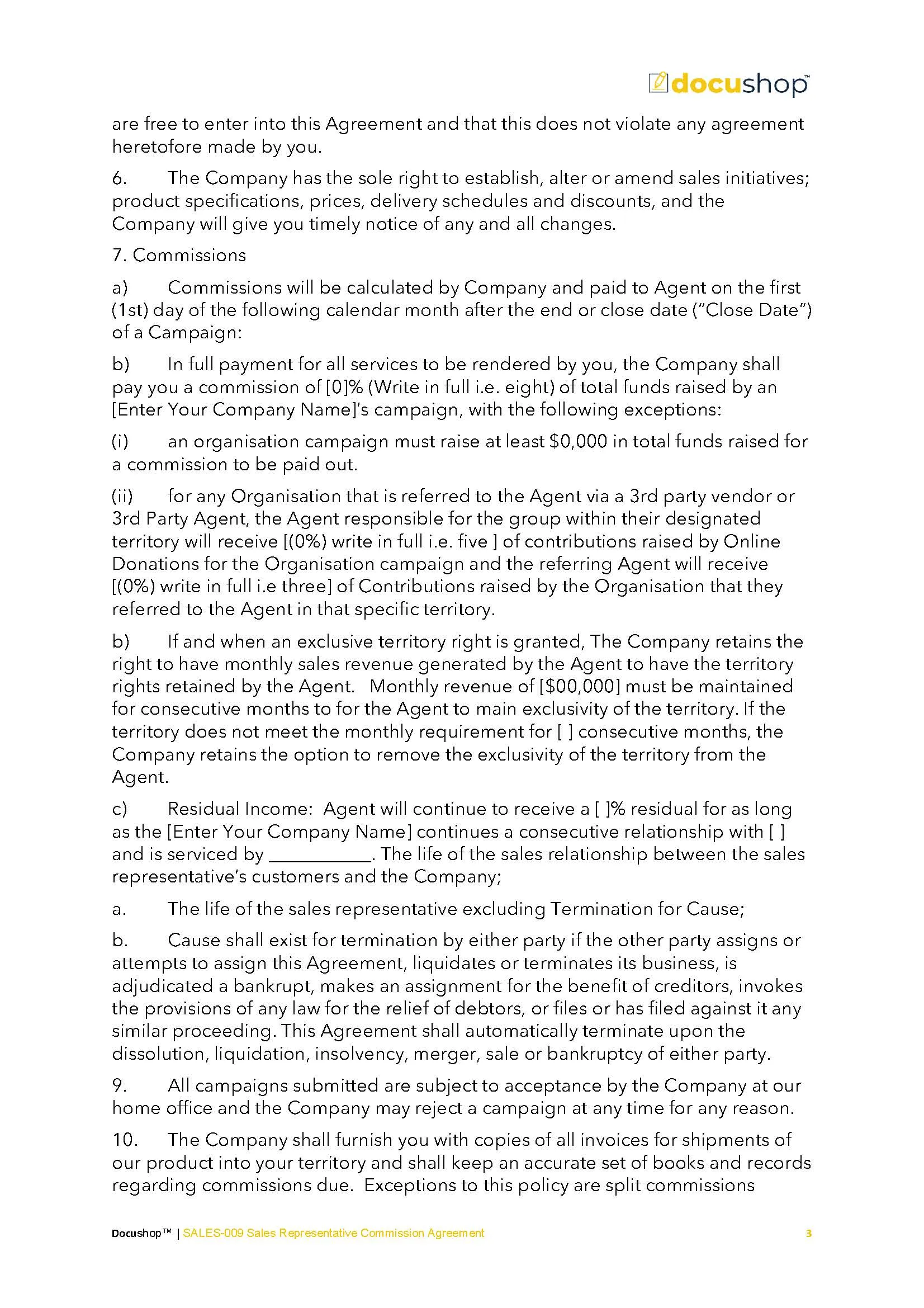 Sales Representative Commission Agreement