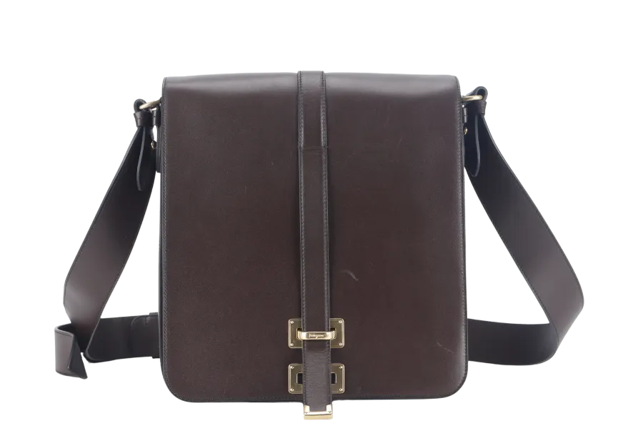 SALVATORE FERRAGAMO MAP CASE BROWN CALF LEATHER NO DUST COVER WITH BOX