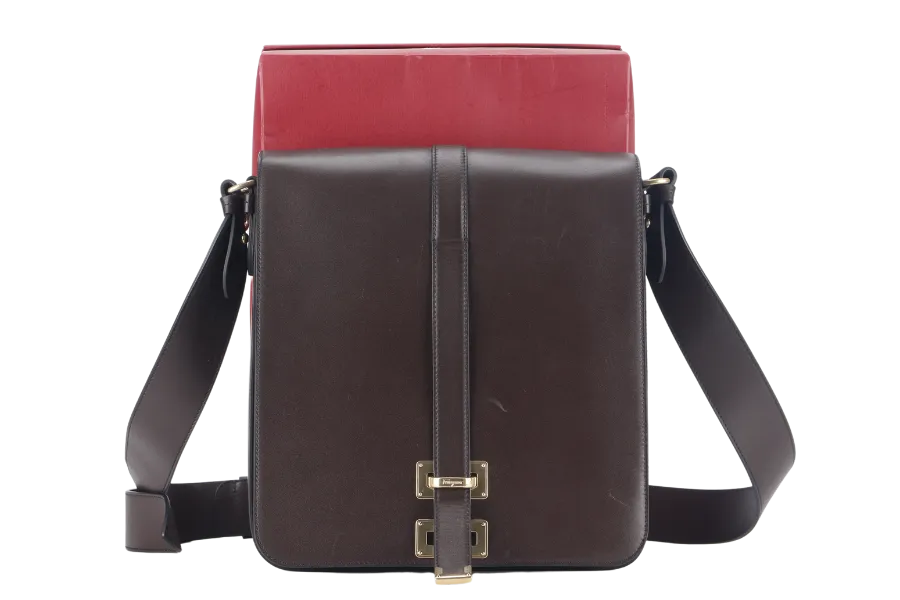 SALVATORE FERRAGAMO MAP CASE BROWN CALF LEATHER NO DUST COVER WITH BOX