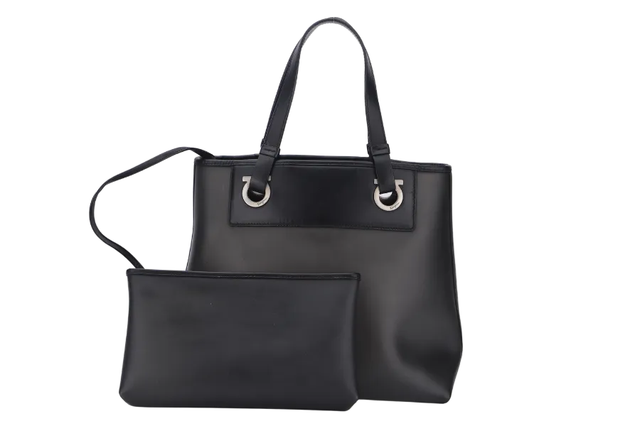 SALVATORE FERRAGAMO TOTE (AU-21 9355) BLACK PVC & LEATHER, NO DUST COVER & BOX