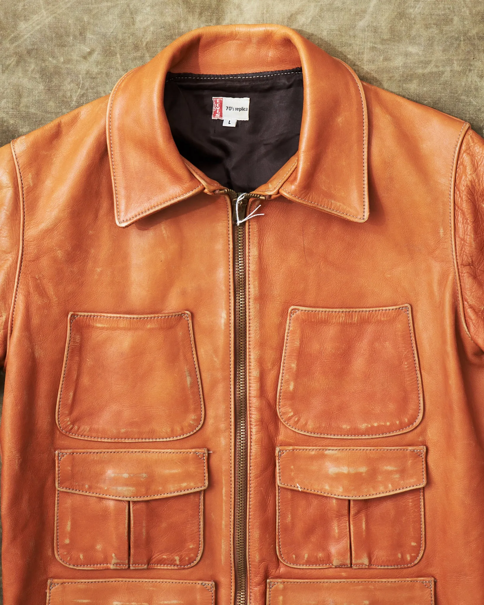 Second Hand LEVI'S 70s Replica Leather Jacket Star Studded Brown Size L