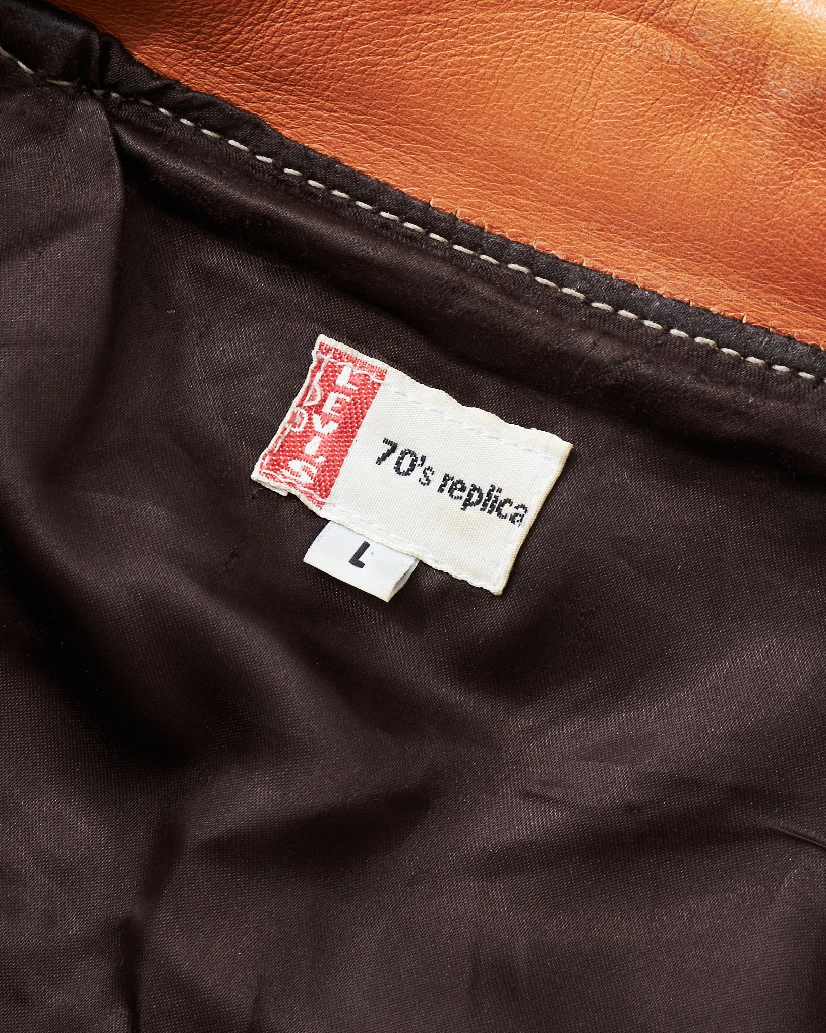 Second Hand LEVI'S 70s Replica Leather Jacket Star Studded Brown Size L