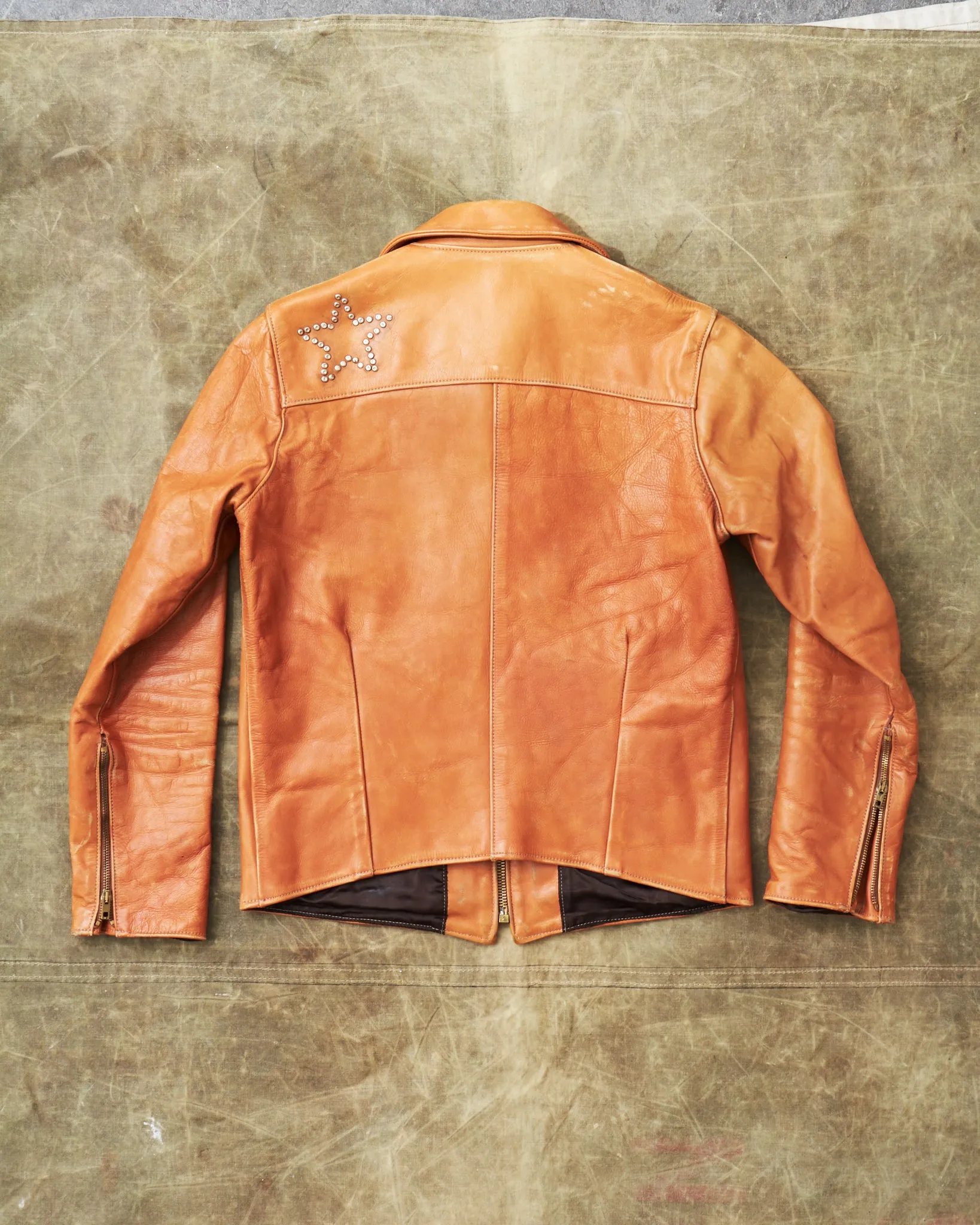 Second Hand LEVI'S 70s Replica Leather Jacket Star Studded Brown Size L