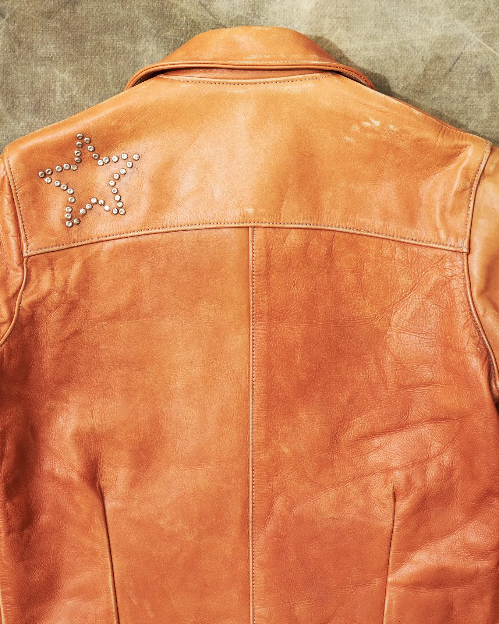 Second Hand LEVI'S 70s Replica Leather Jacket Star Studded Brown Size L