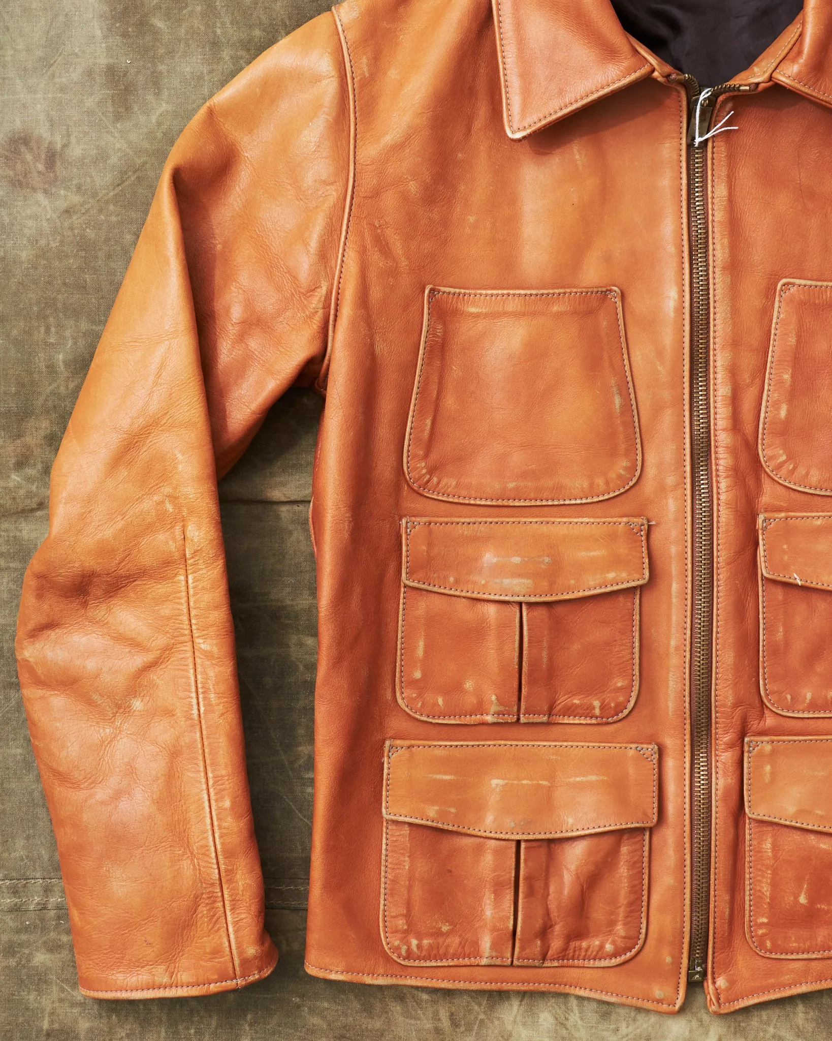 Second Hand LEVI'S 70s Replica Leather Jacket Star Studded Brown Size L