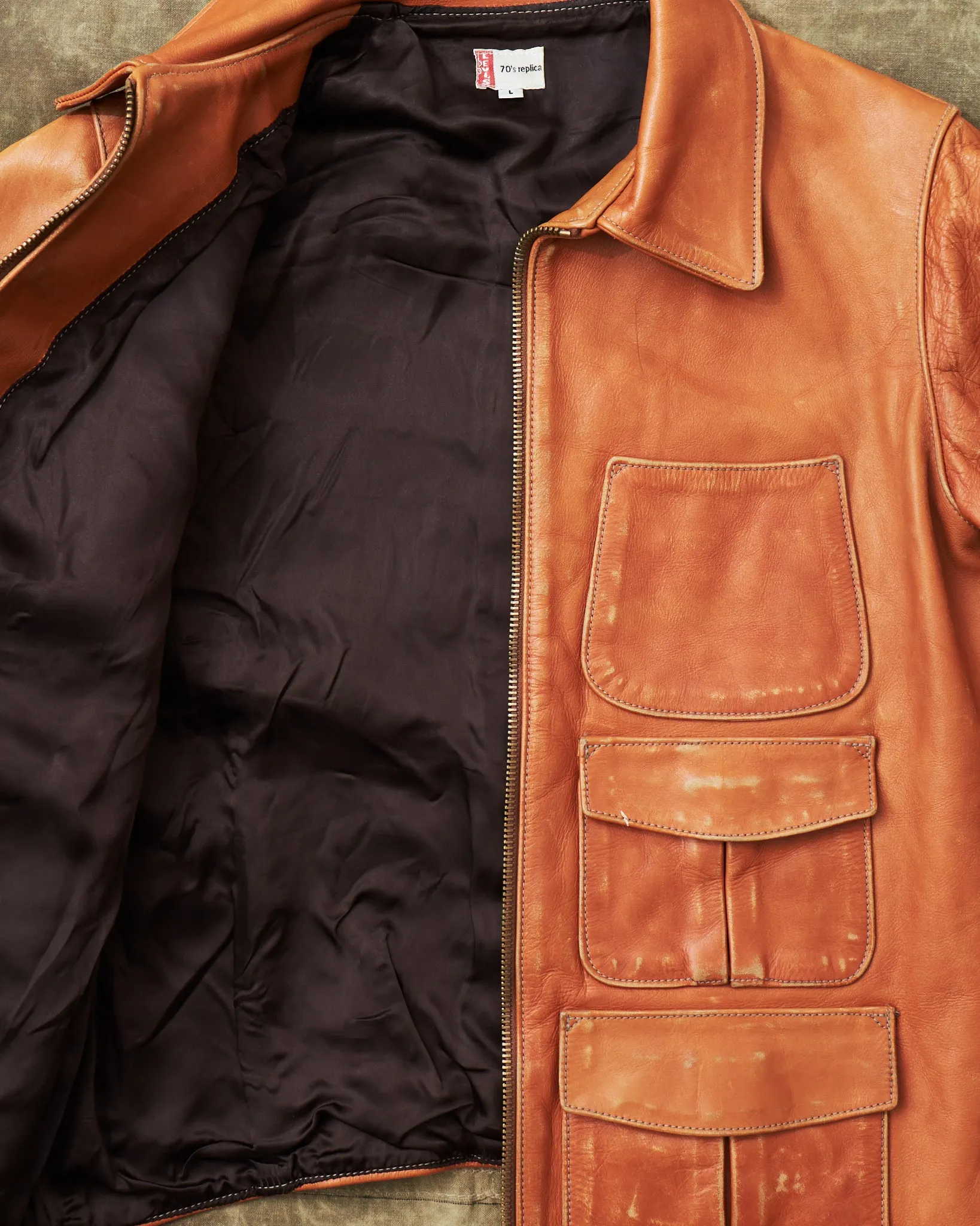 Second Hand LEVI'S 70s Replica Leather Jacket Star Studded Brown Size L