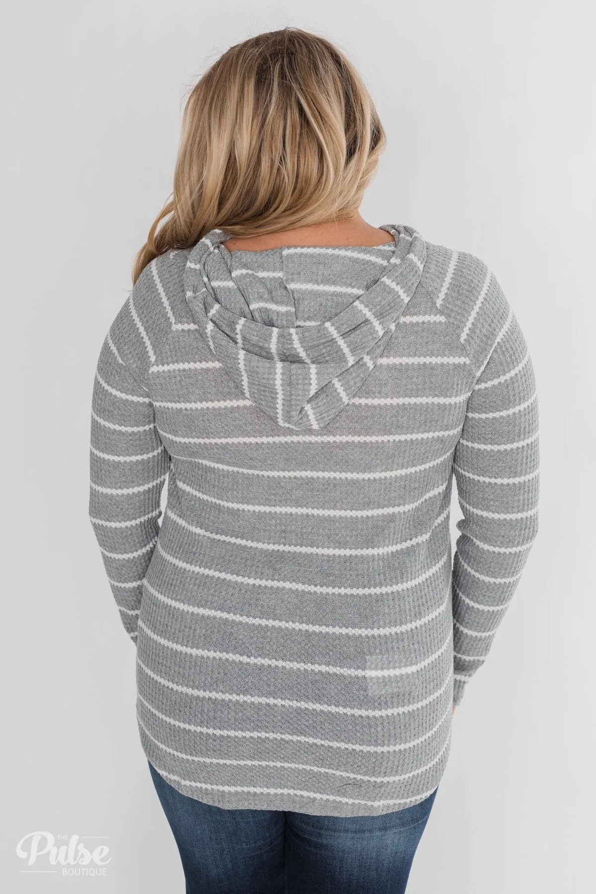 Seeing Stripes Waffle Thermal Hoodie- Heather Grey