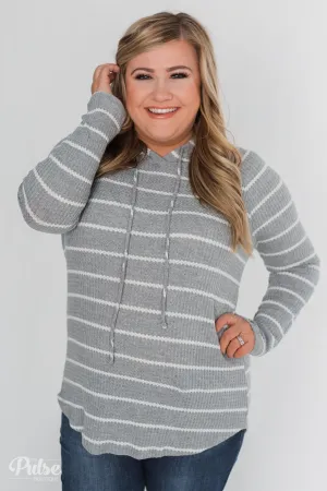 Seeing Stripes Waffle Thermal Hoodie- Heather Grey