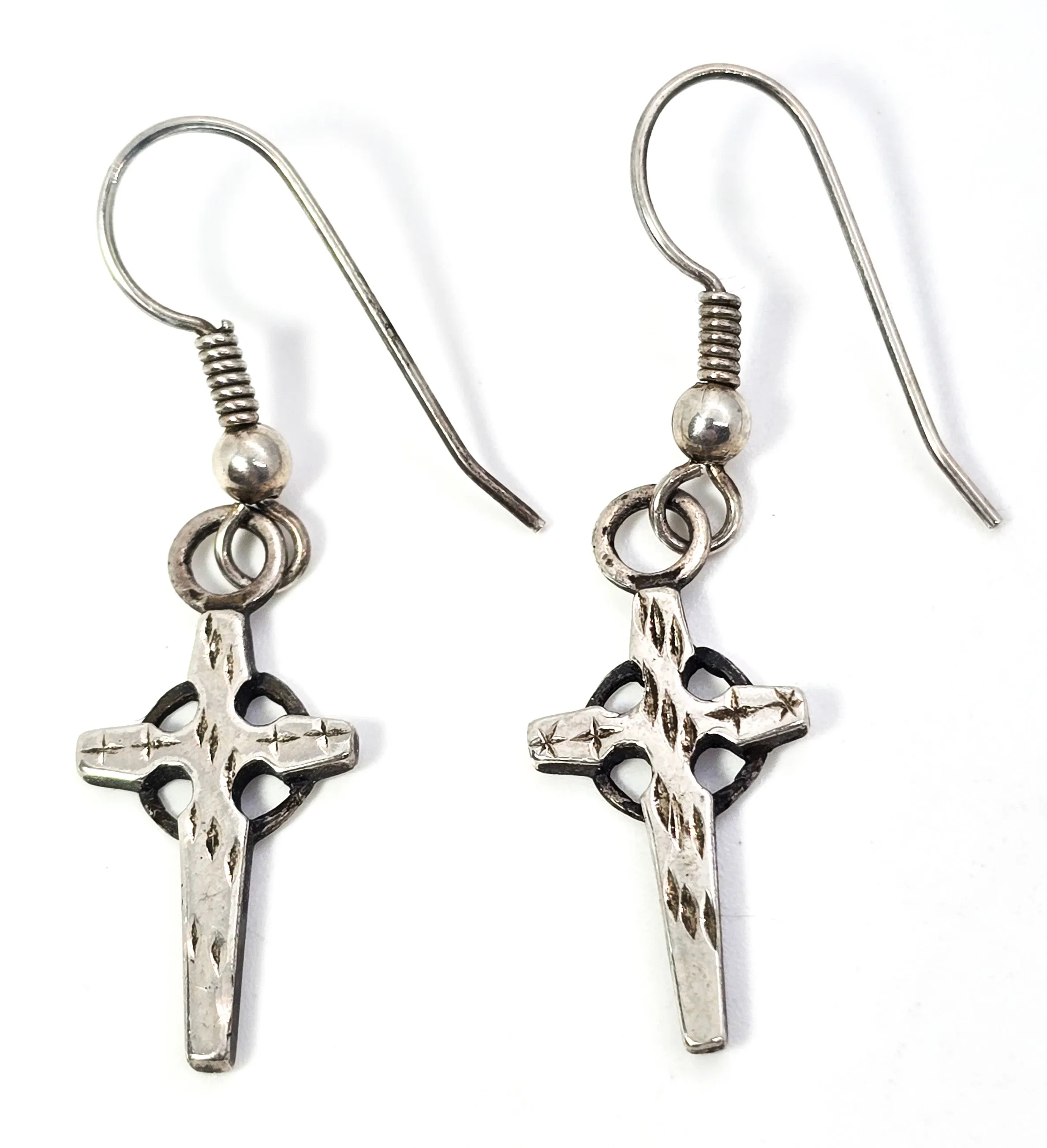 Silver cross with halo sterling silver vintage drop earrings