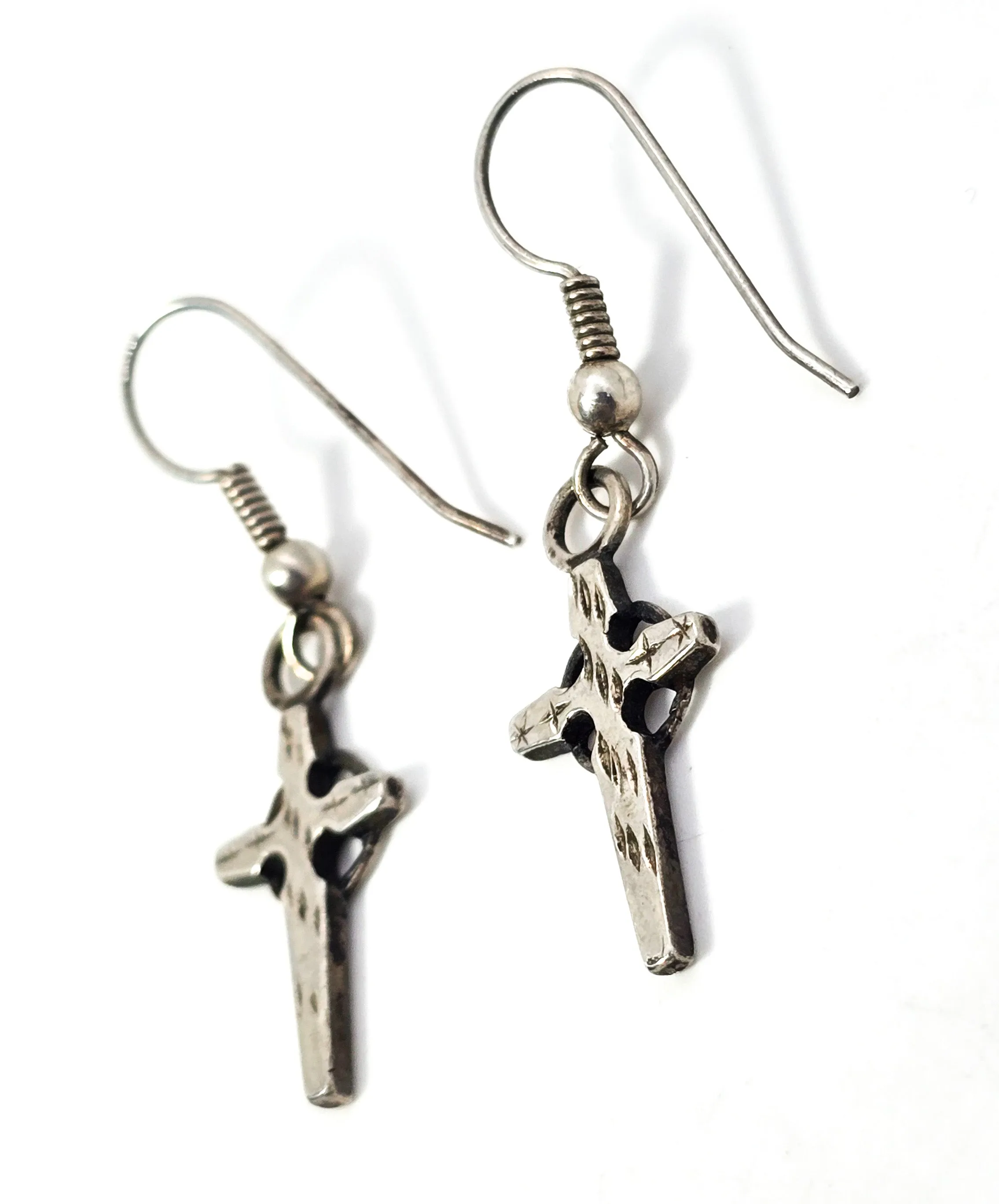Silver cross with halo sterling silver vintage drop earrings
