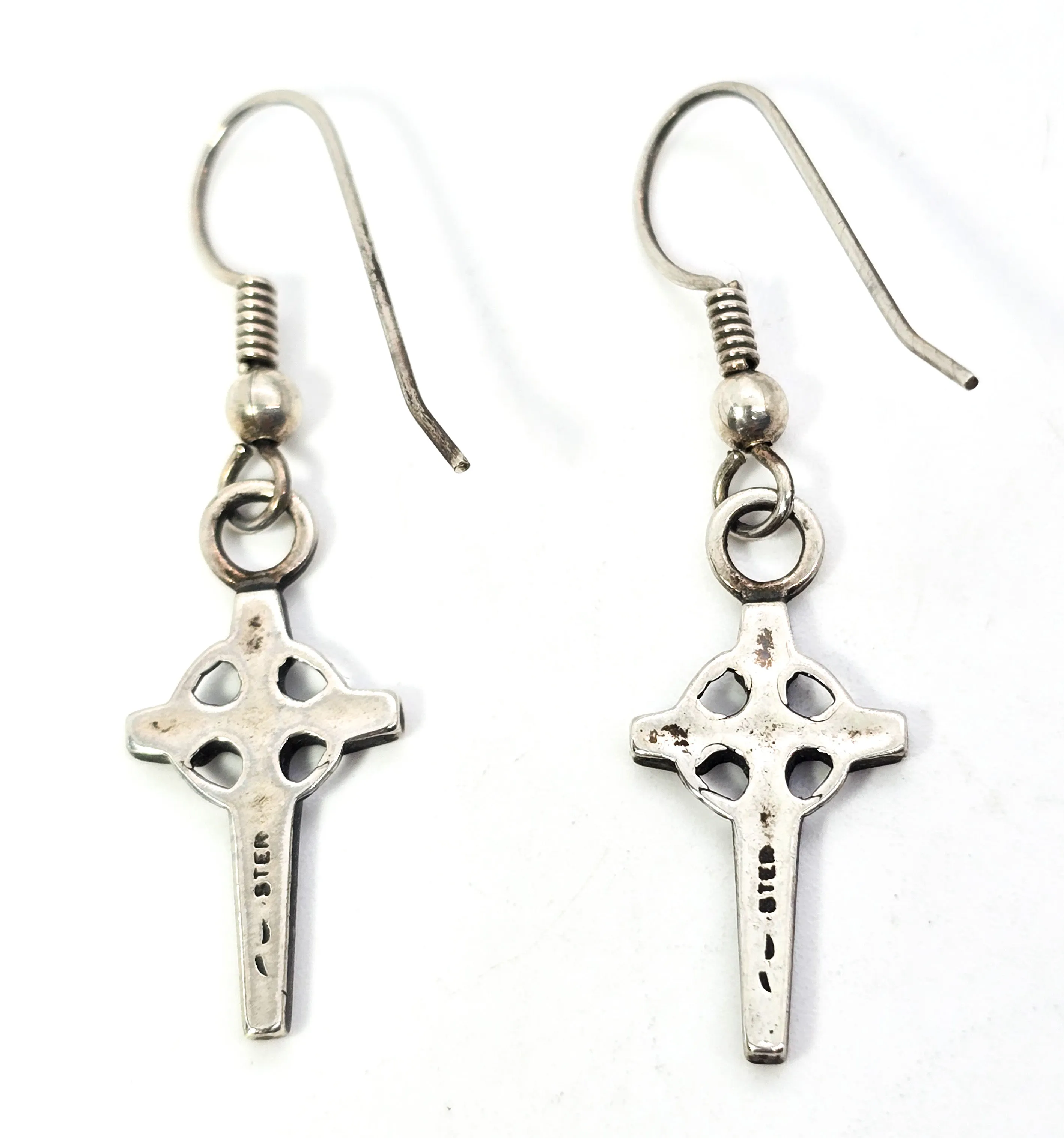 Silver cross with halo sterling silver vintage drop earrings