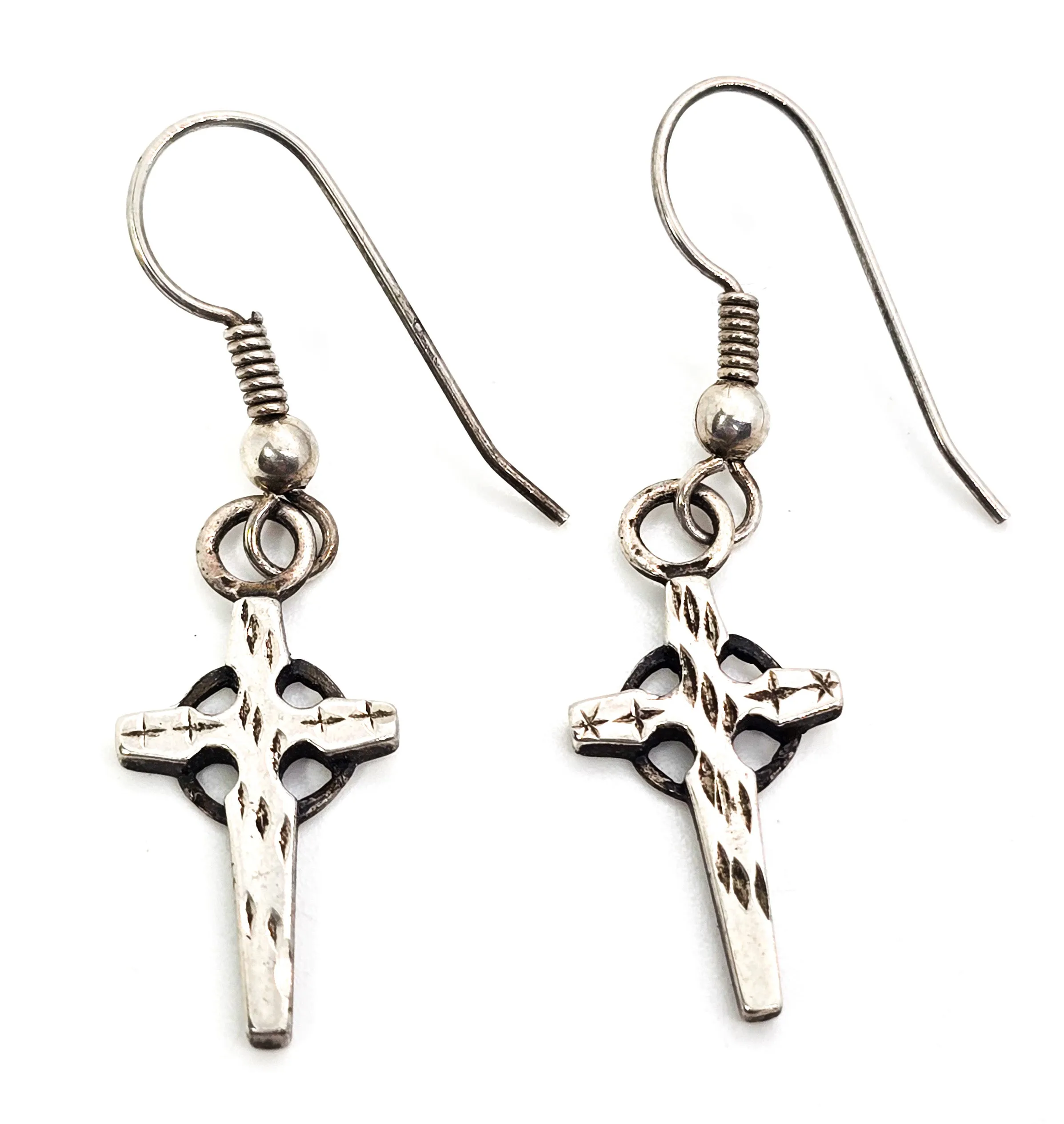 Silver cross with halo sterling silver vintage drop earrings