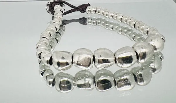 Silver Nugget & Bead Bracelet
