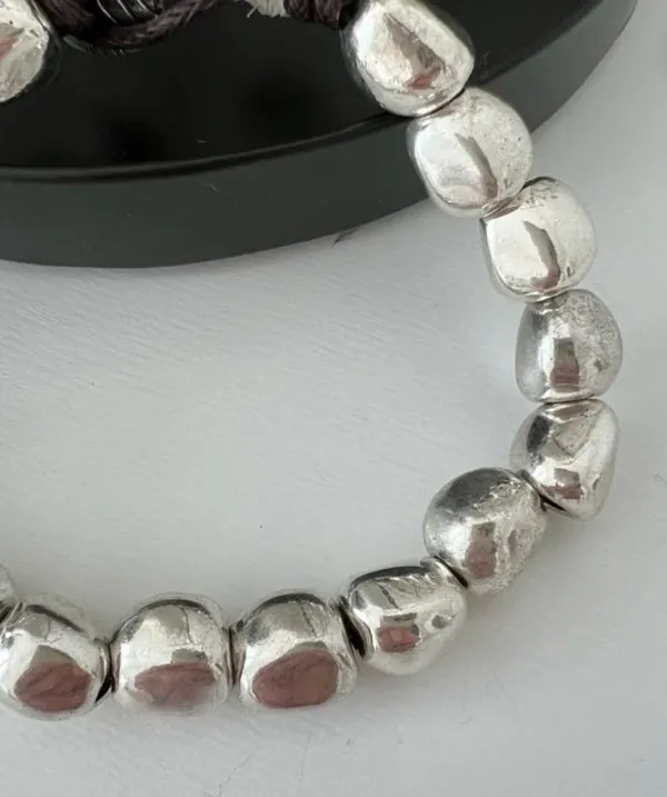 Silver Nugget & Bead Bracelet