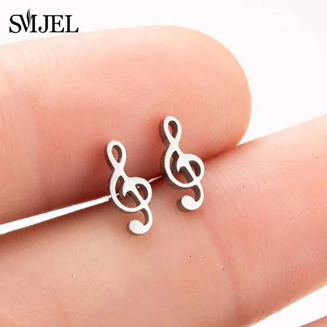 SMJEL Fashion Bohemian Vintage Earrings Jewelry Cute Black Geometric Round Stainless Steel Stud Earring Best Gift for Women Girl