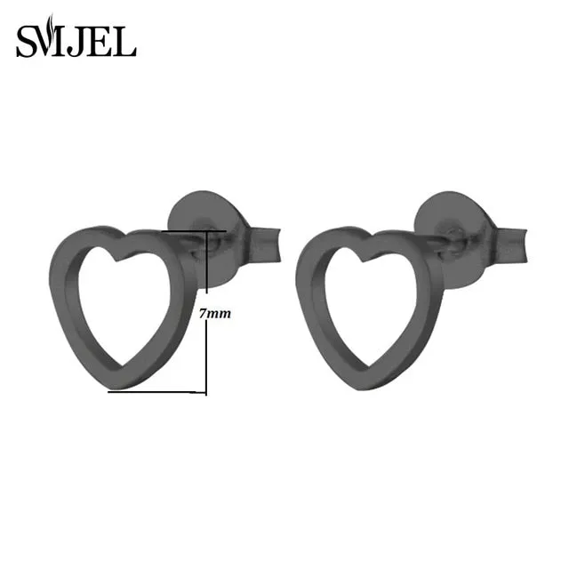 SMJEL Fashion Bohemian Vintage Earrings Jewelry Cute Black Geometric Round Stainless Steel Stud Earring Best Gift for Women Girl