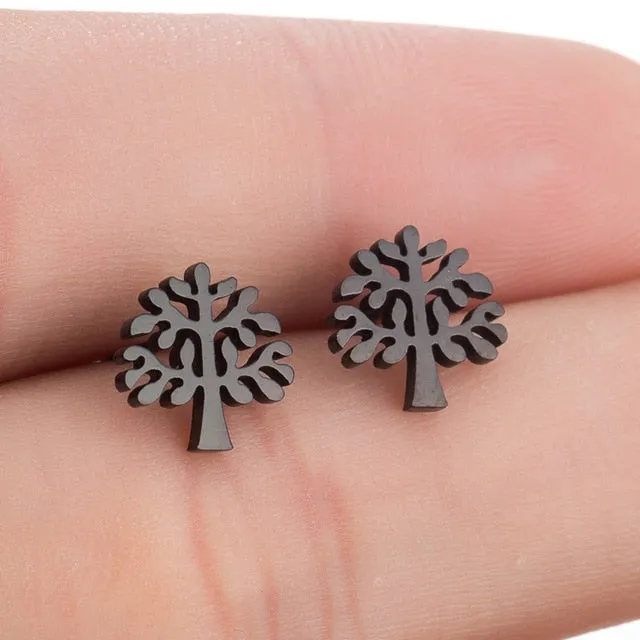 SMJEL Fashion Bohemian Vintage Earrings Jewelry Cute Black Geometric Round Stainless Steel Stud Earring Best Gift for Women Girl