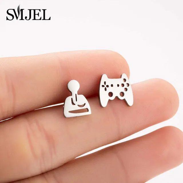 SMJEL Fashion Bohemian Vintage Earrings Jewelry Cute Black Geometric Round Stainless Steel Stud Earring Best Gift for Women Girl
