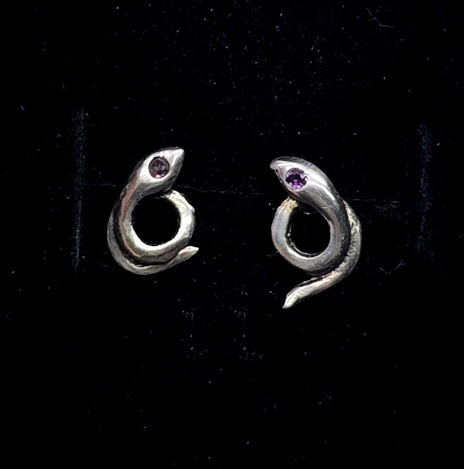 Snake amethyst eye sterling silver Serpent vintage stud earrings